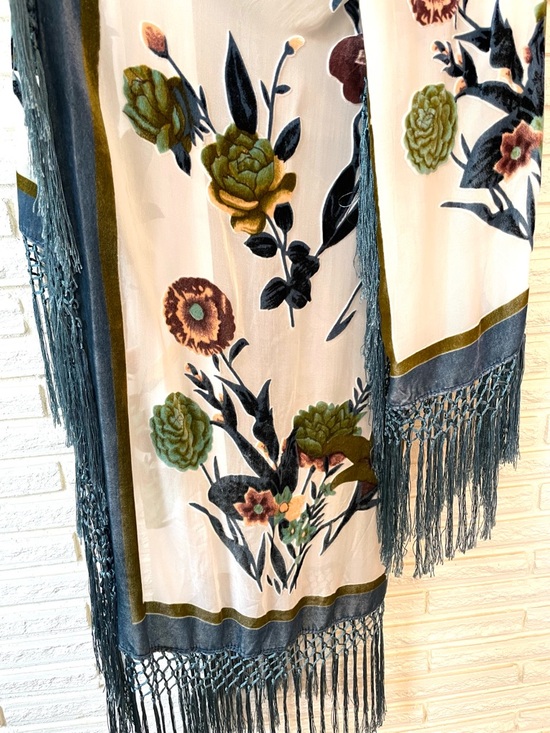 Free People Sugar Magnolia Burnout Velvet Kimono With Fringe One Size O/S - Picture 6 of 12